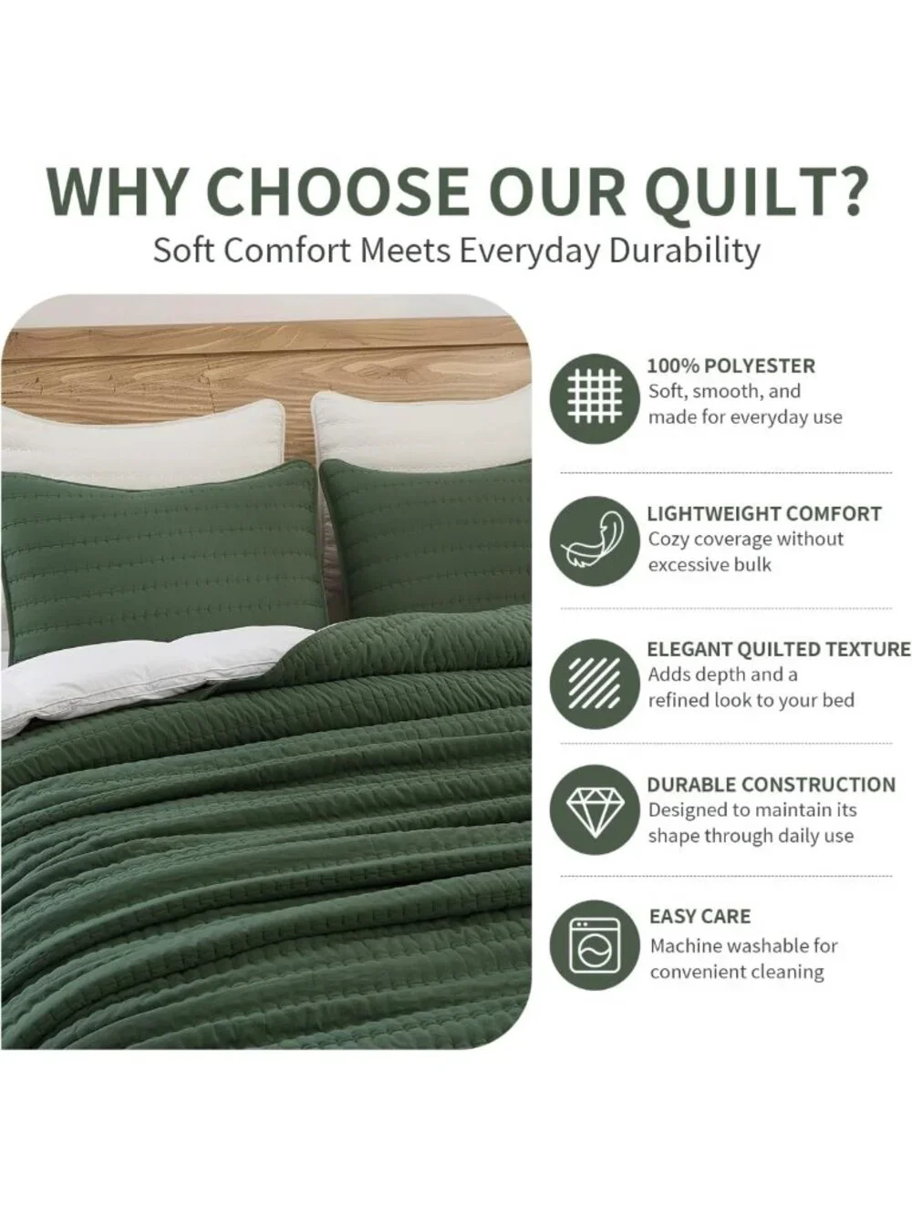 Lightweight Queen Size Quilt Set, Stylish Pick Stitch Design for Cozy Comfort